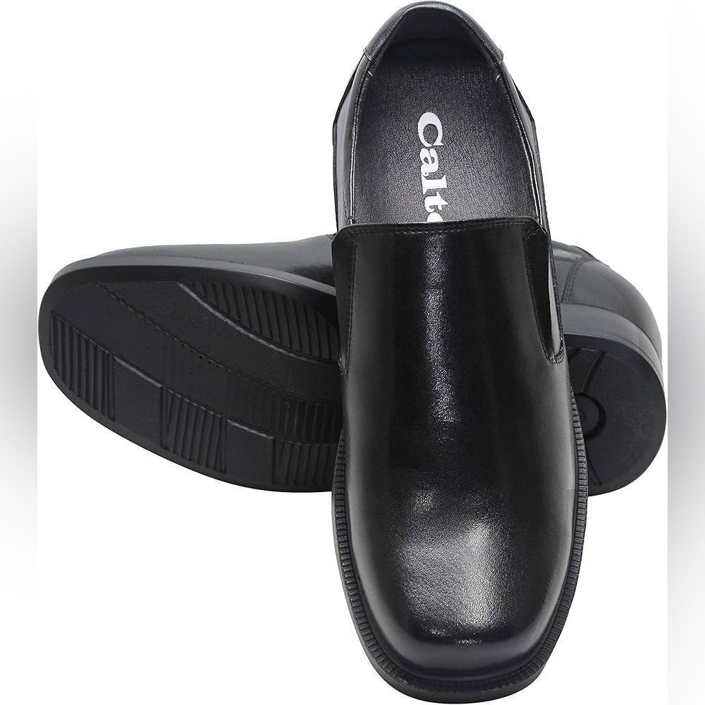 CALTO Men's Elevator Shoes - Black Leather Slip-On Loafers 3.6 Inches taller M 7